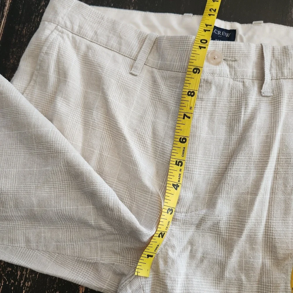 J.Crew Mens 33x32 Classic Fit Linen Trouser Beige‎ Glen Check Plaid Pants NWT